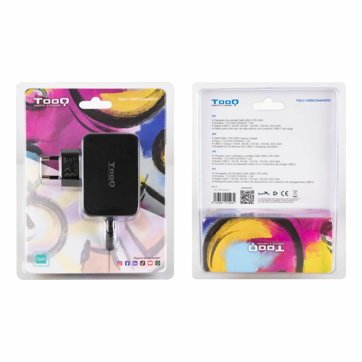 Wall Charger TooQ TQLC-USBCGAN45PD Black 45 W