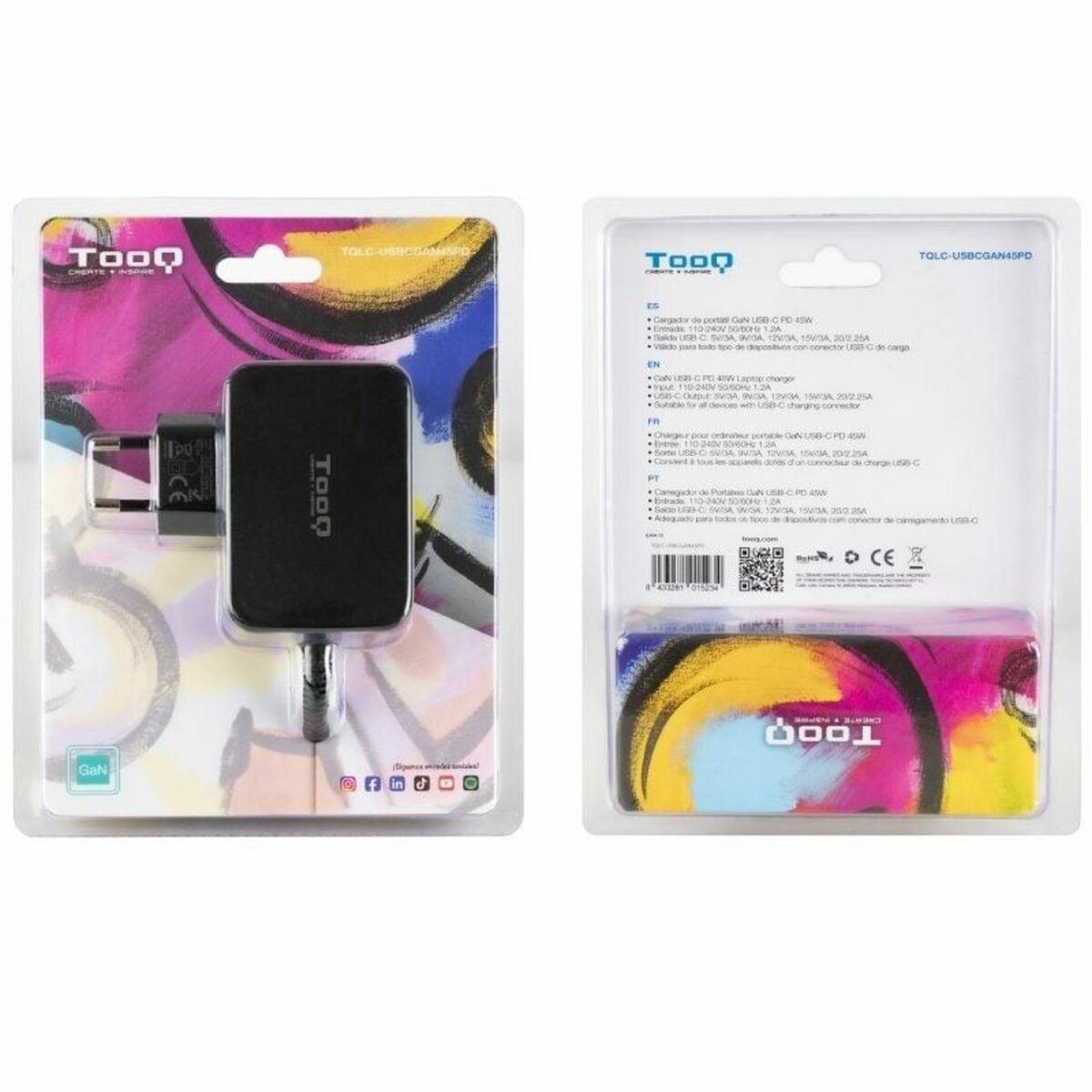 Laptop Charger TooQ GAN USB-C PD 45W 45 W