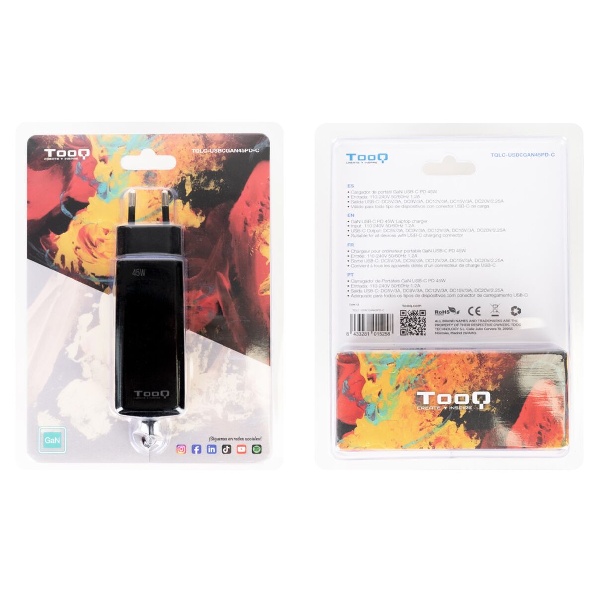 Wall Charger TooQ TQLC-USBCGAN45PD-C Black 45 W