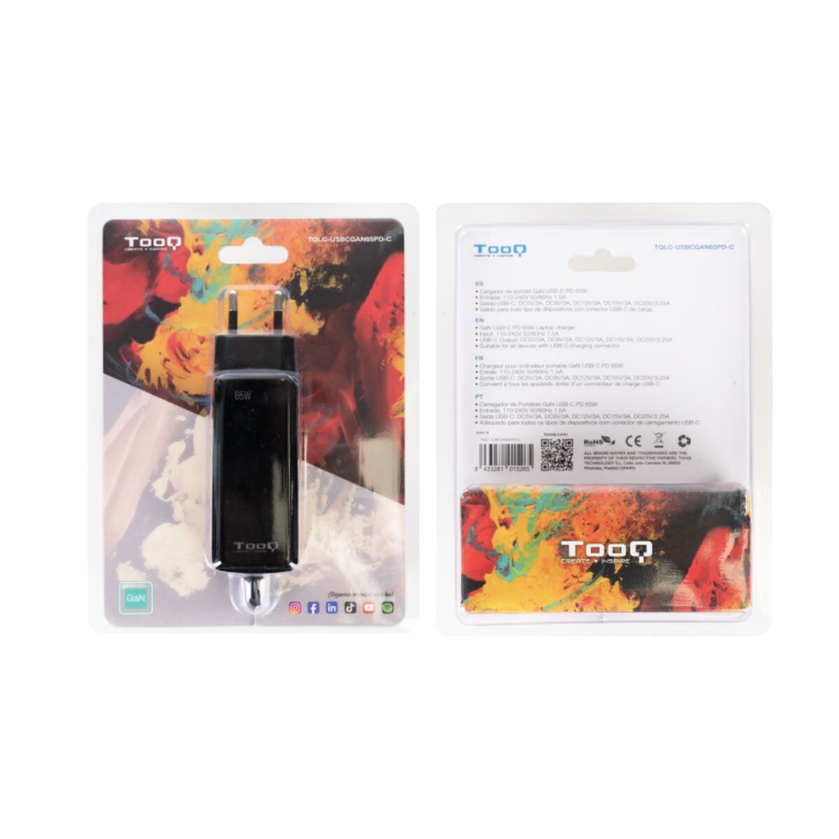 Wall Charger TooQ TQLC-USBCGAN65PD-C Black 65 W
