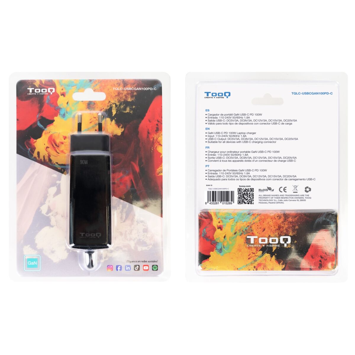 Wall Charger TooQ TQLC-USBCGAN100PD-C Black 100 W