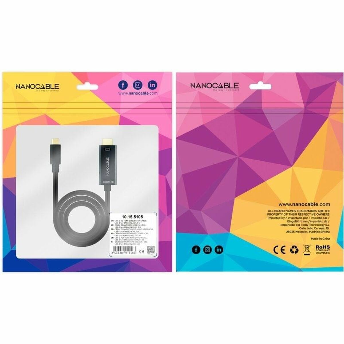 USB-C to HDMI Cable NANOCABLE 10.15.5105 5 m Black