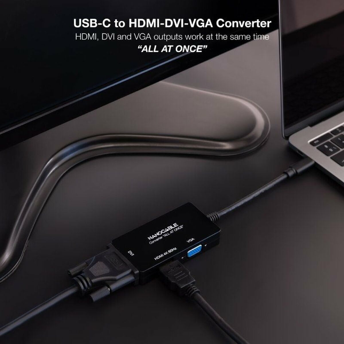 USB-C to VGA/HDMI/DVI Adapter NANOCABLE 10.16.4301-ALL 20 cm Black