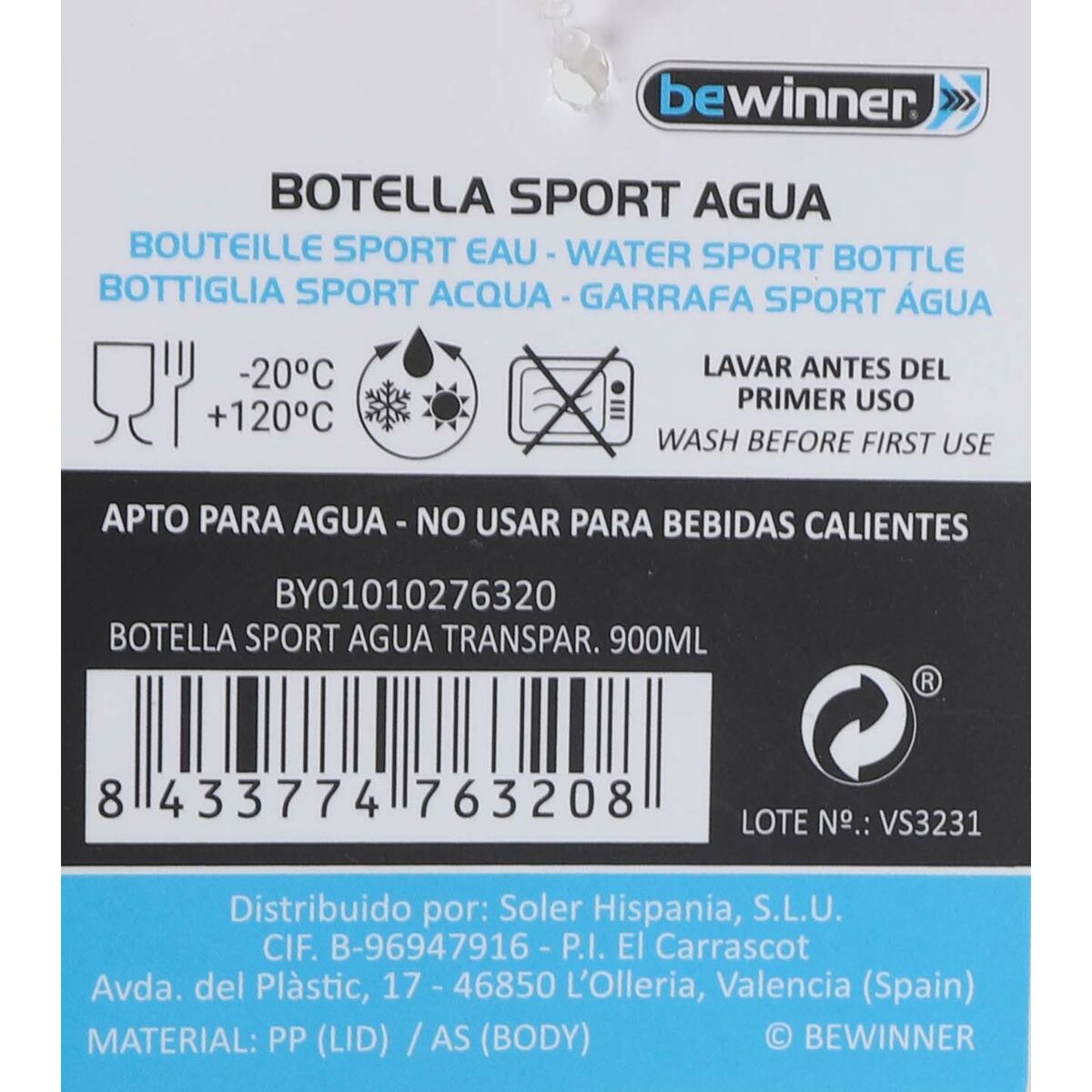 Bottle with Lid and Straw Bewinner Multicolour Transparent 900 ml