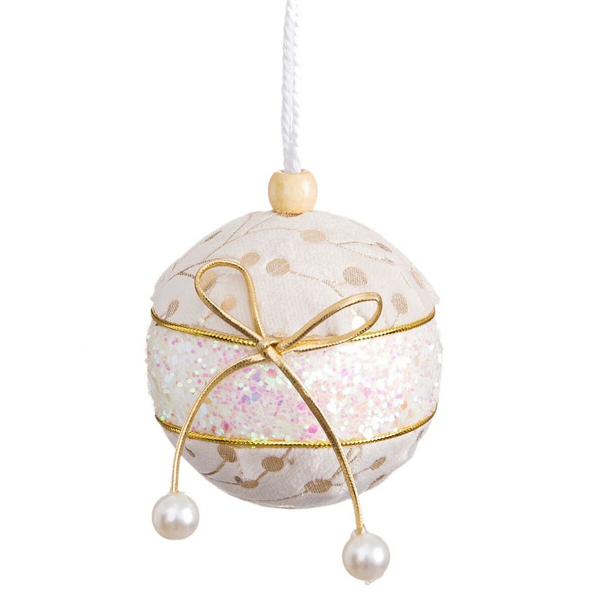 Christmas Baubles White Golden Polyfoam Fabric Lasso 6 x 6 x 6 cm (6 Units) Christmas Baubles White Golden Polyfoam Fabric Lasso 6 x 6 x 6 cm (6 Units)