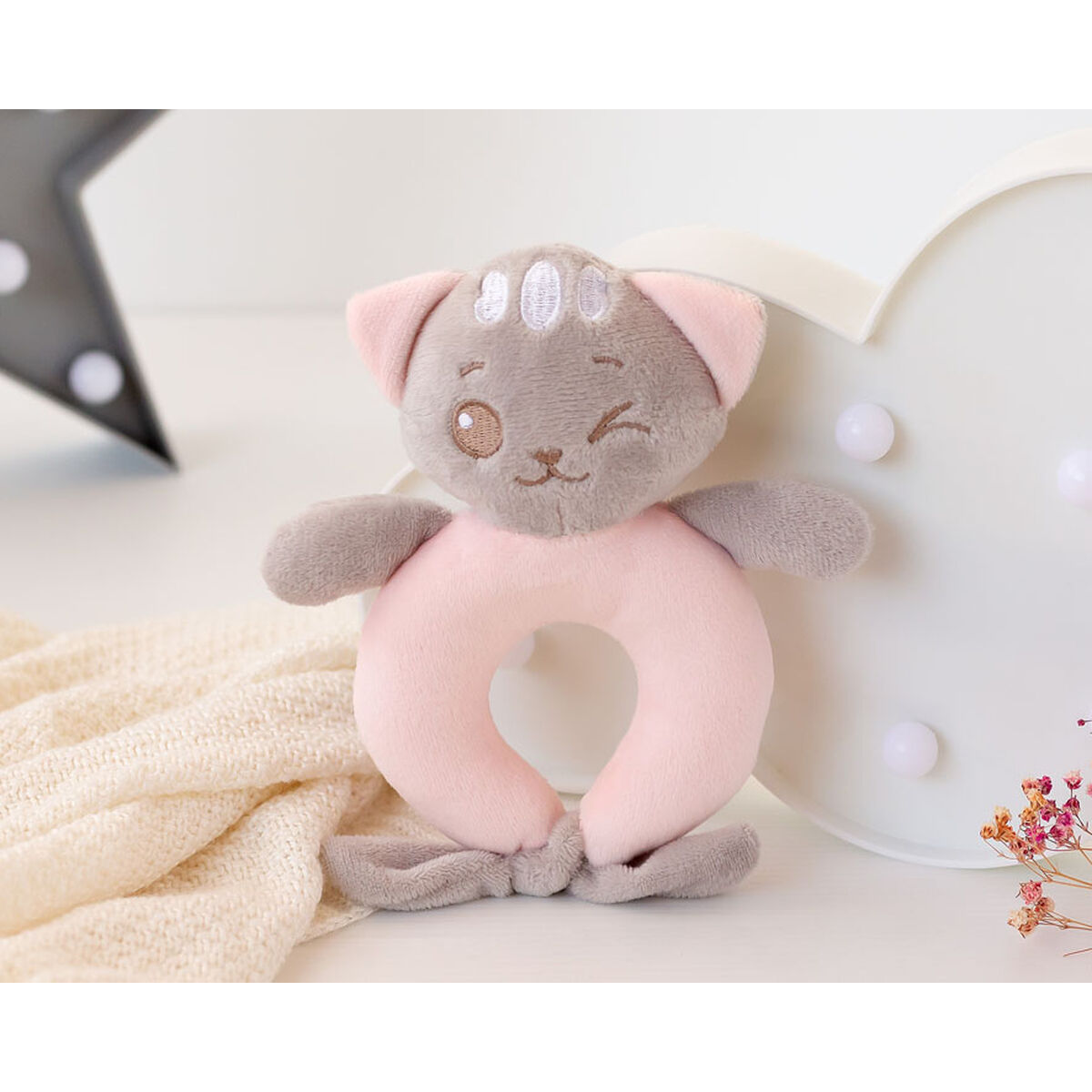 Rattle Cat 16 cm Pink