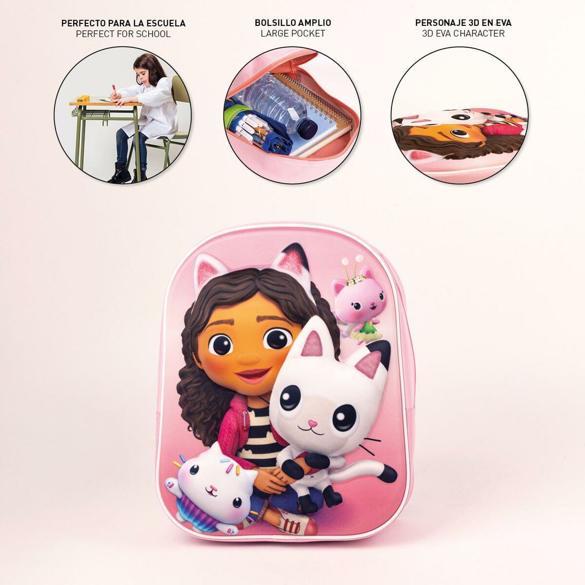 3D School Bag Gabby’s Dollhouse Pink 25 x 31 x 10 cm