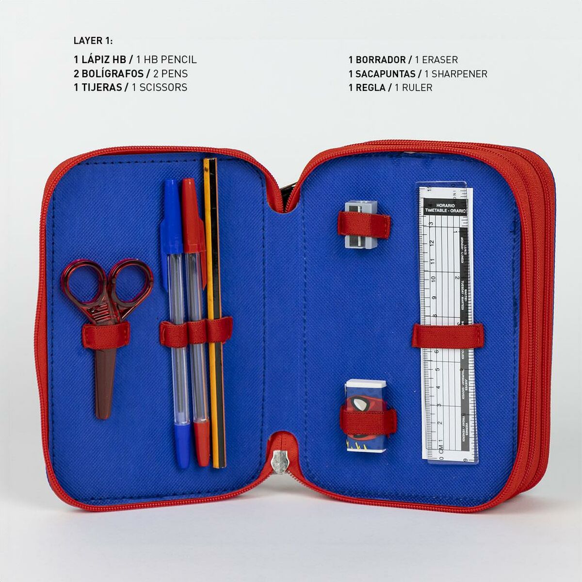 Triple Pencil Case Spider-Man Blue 12,5 x 6,5 x 19,5 cm