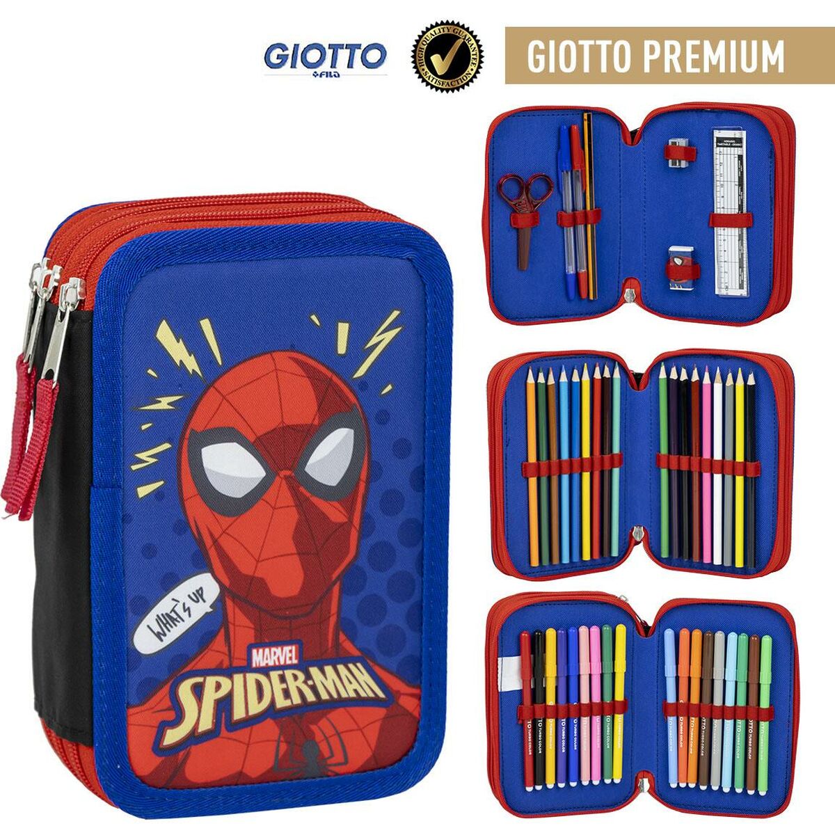 Triple Pencil Case Spider-Man Blue 12,5 x 6,5 x 19,5 cm