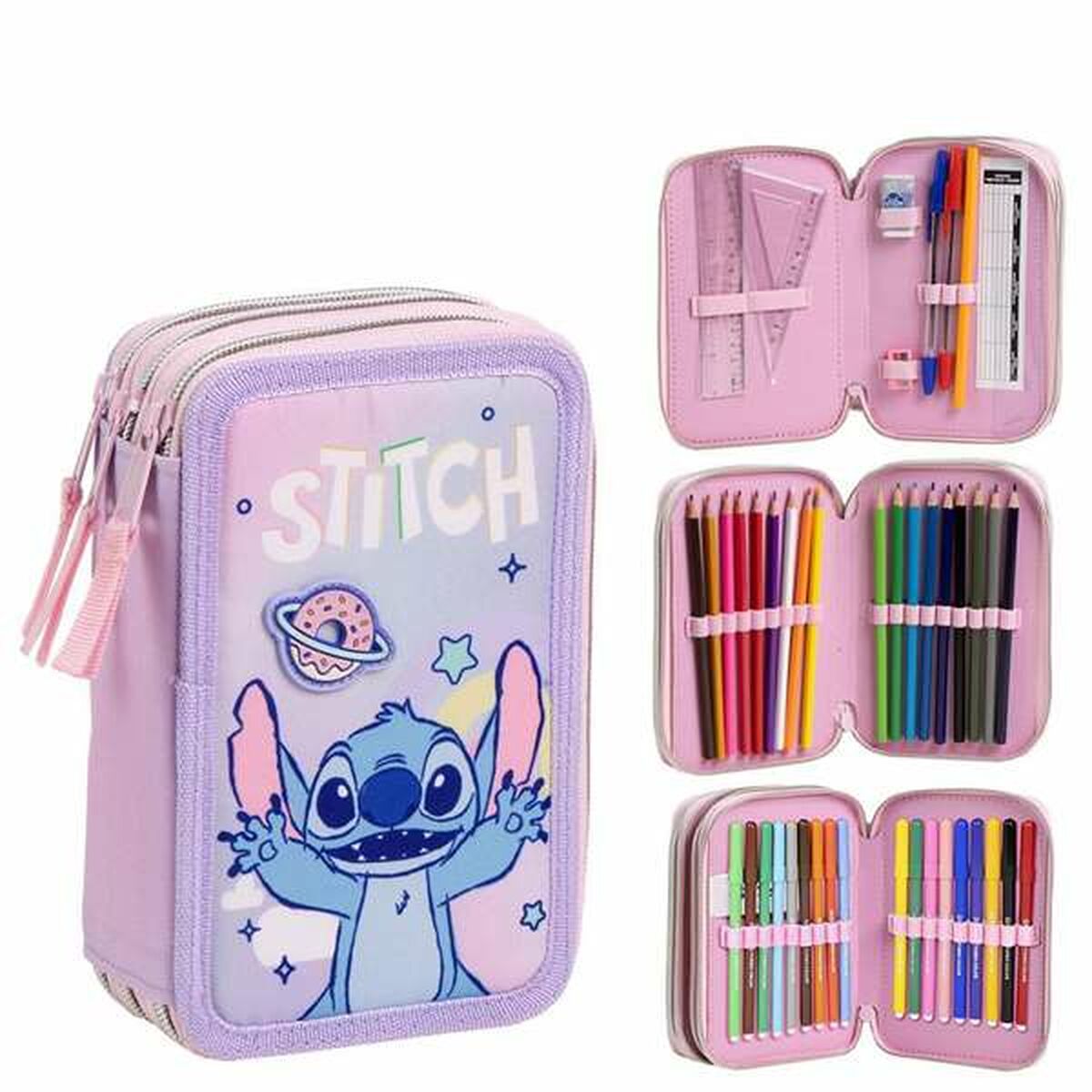 Pencil Case Stitch Lilac 12,5 x 6,5 x 19,5 cm Pencil Case Stitch Lilac 12,5 x 6,5 x 19,5 cm