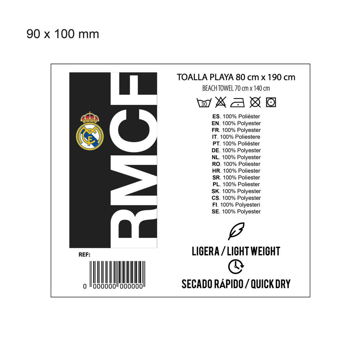 Beach Towel Real Madrid C.F. Black
