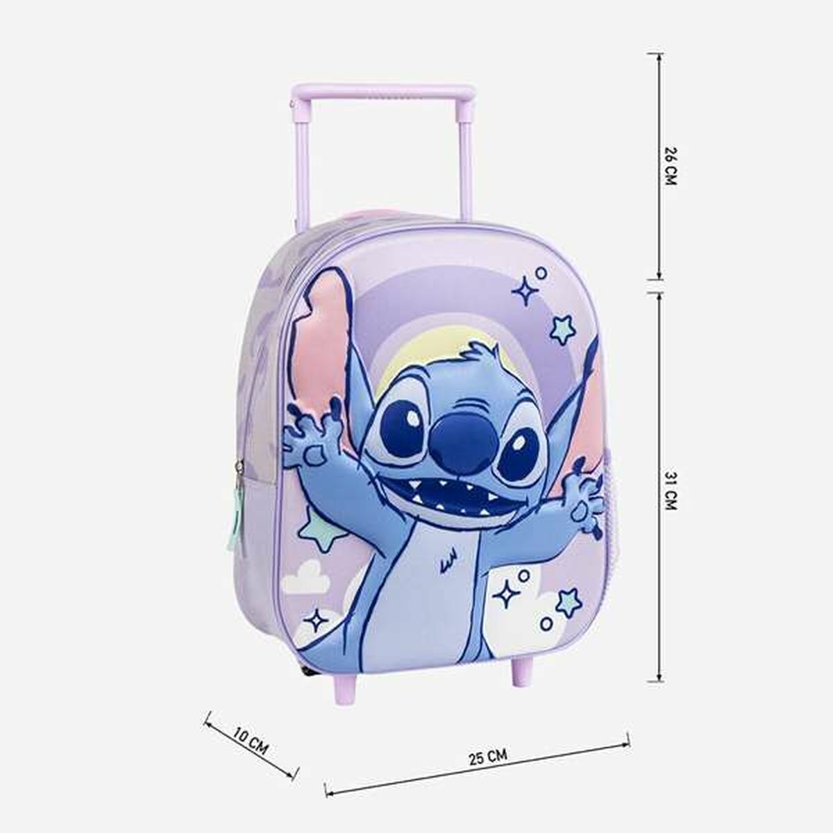 3D School Bag with Wheels Stitch Lilac 25,0 x 31,0 x 10,0 cm