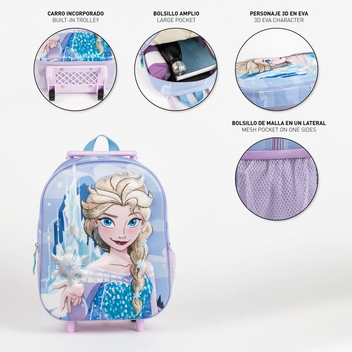 3D School Bag with Wheels Frozen Lilac