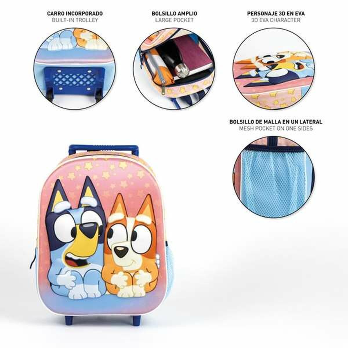 3D School Bag with Wheels Bluey Pink 25,0 x 31,0 x 10,0 cm