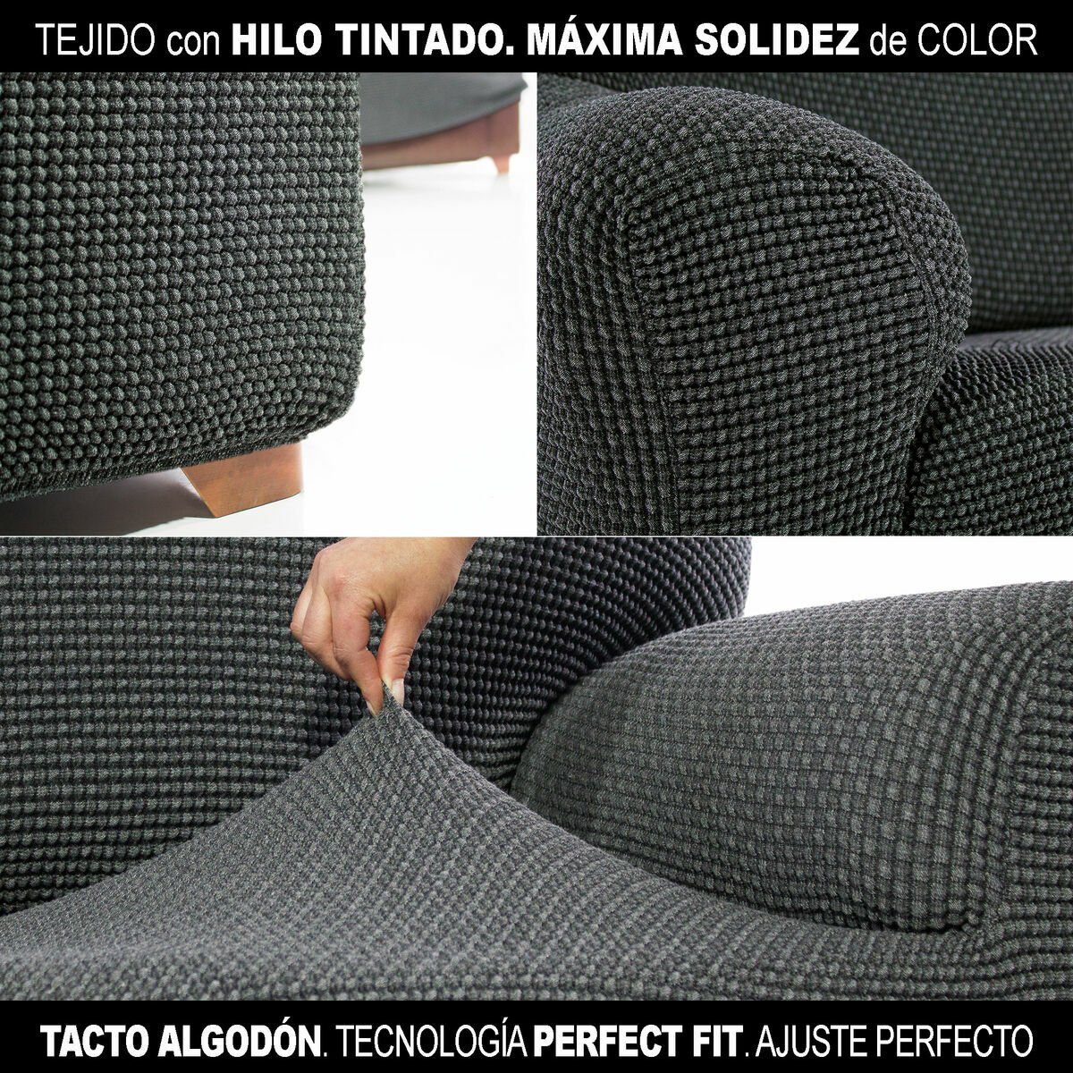 Right short arm chaise longue cover Sofaskins Dark grey (Refurbished A)