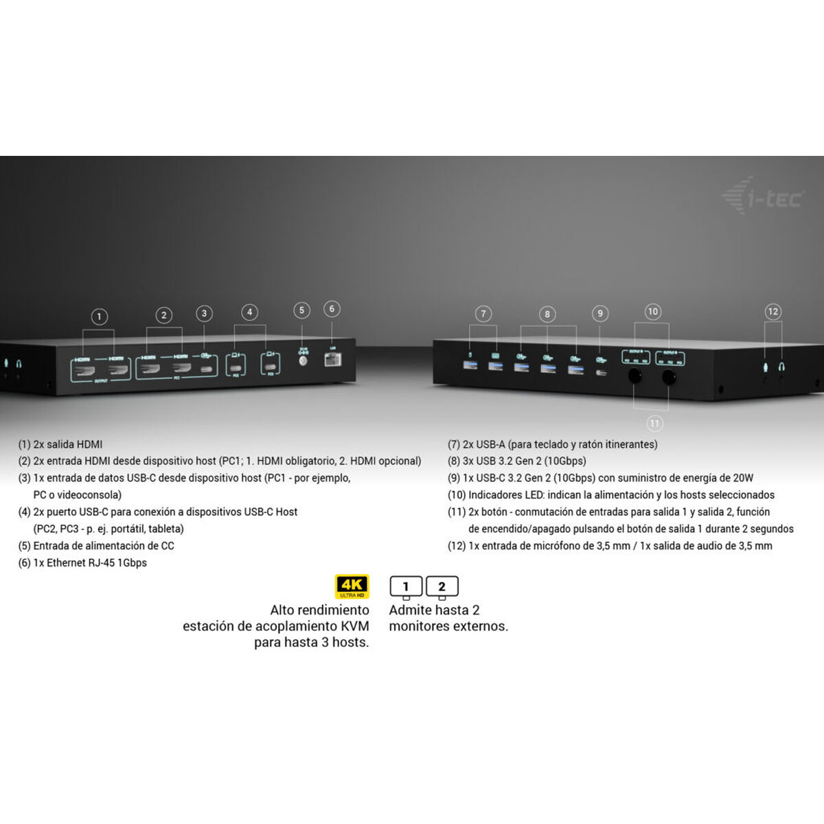 USB Hub i-Tec C31KVMDOCKPDPRO Black