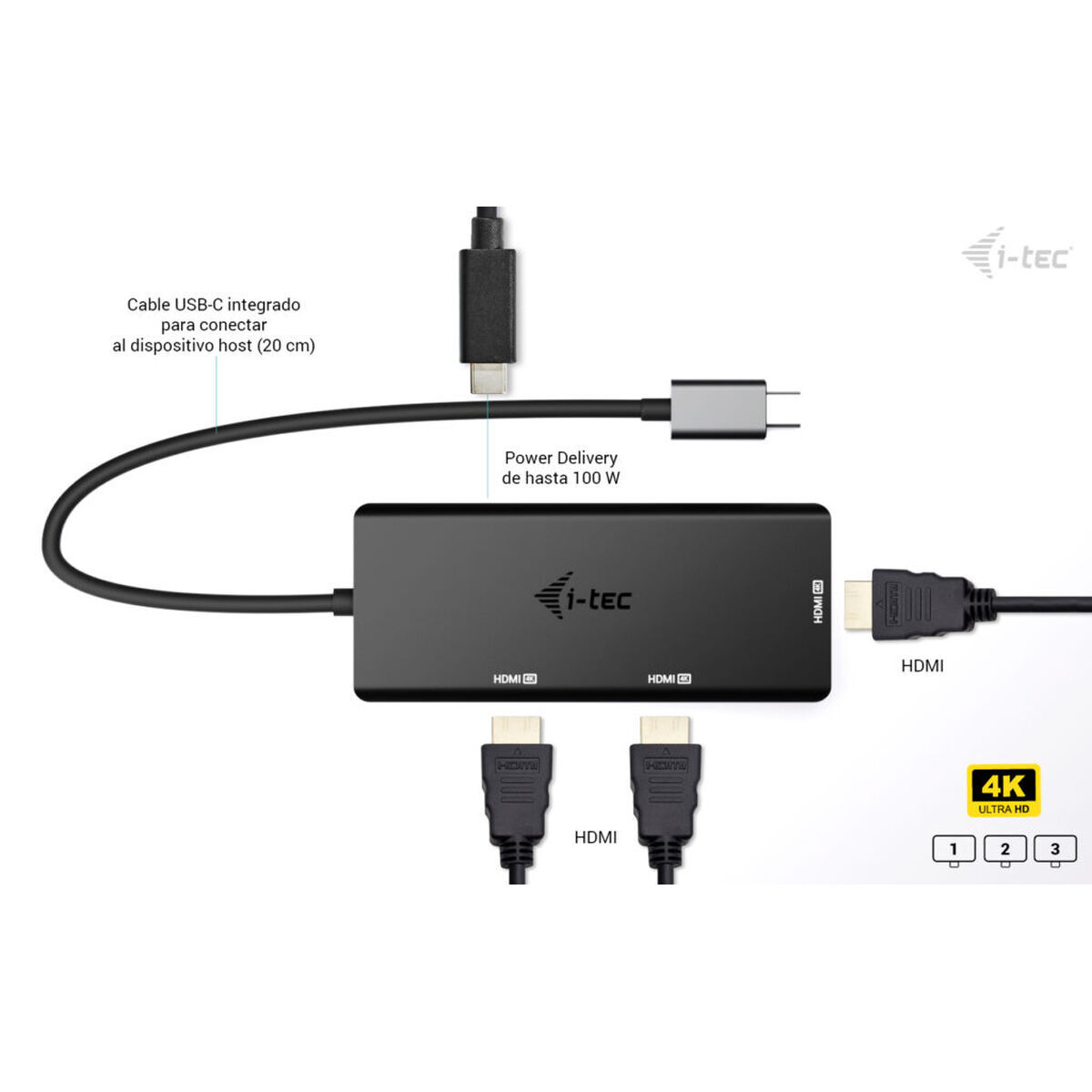 USB Hub i-Tec C31TRIPLE4KHDMIPD Black