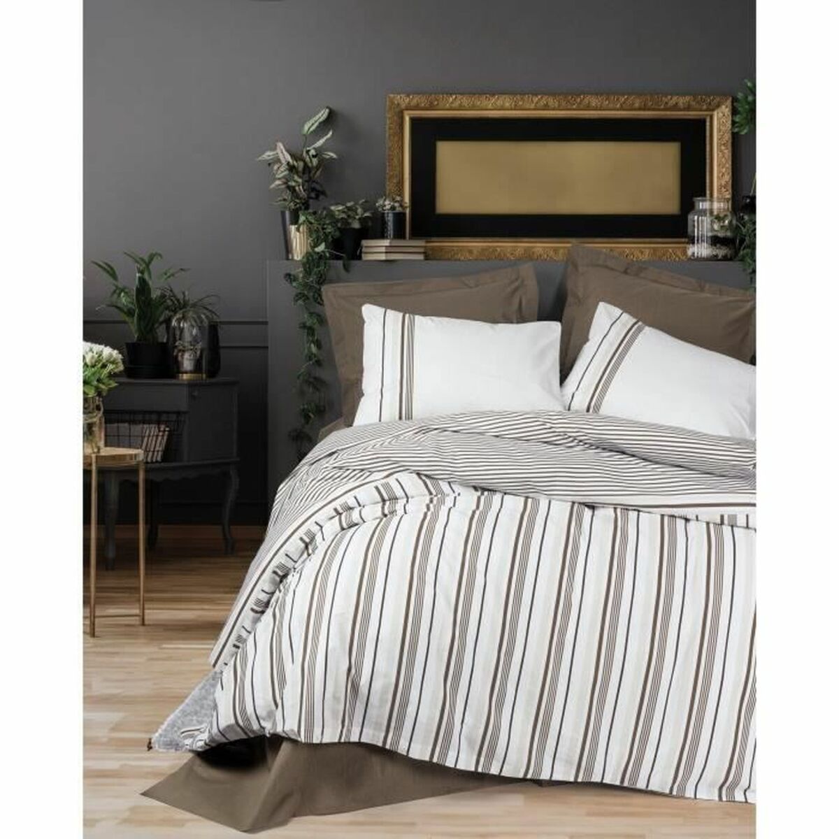 Duvet cover set White Brown 220 x 240 cm