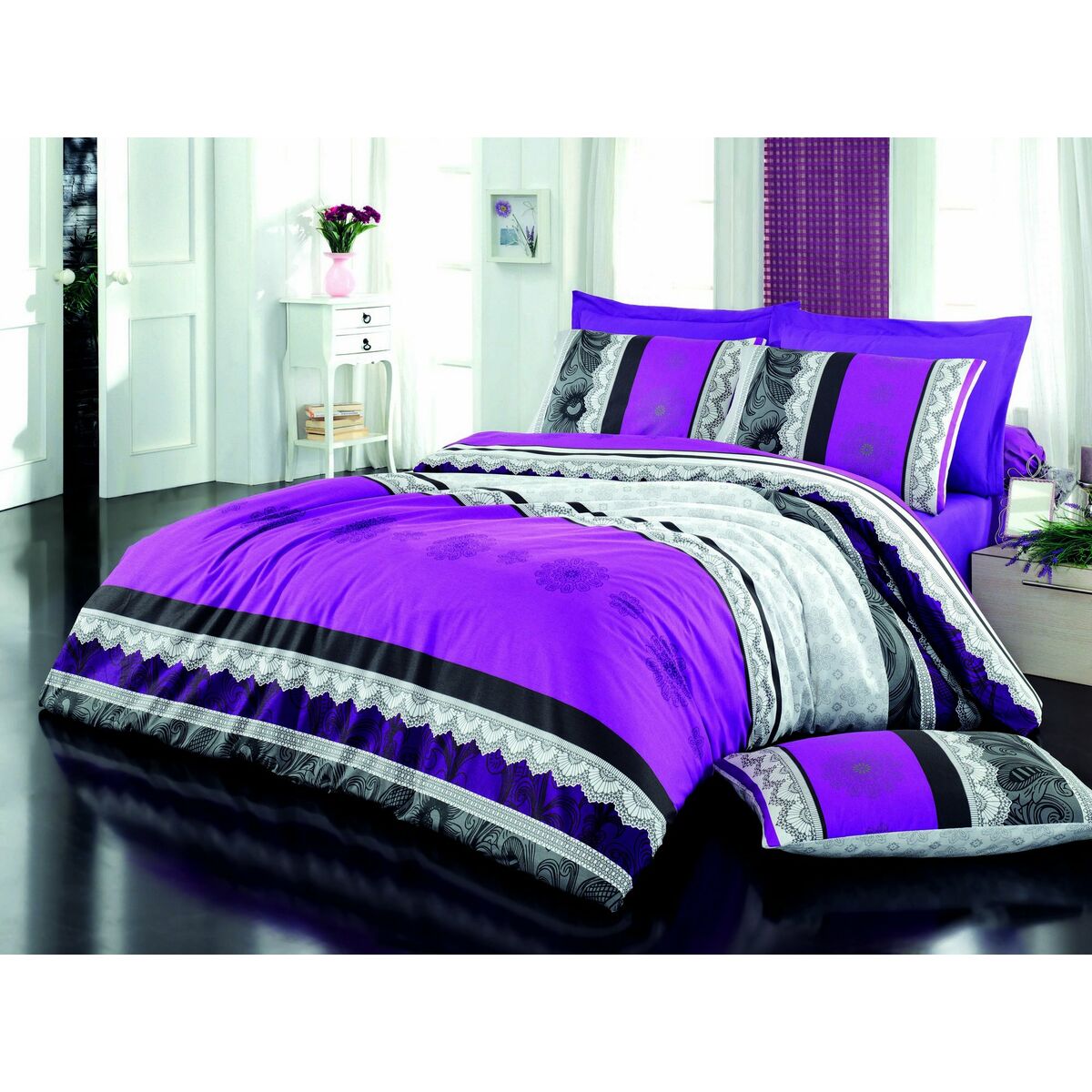 Duvet cover set Purple Super king 3 Pieces