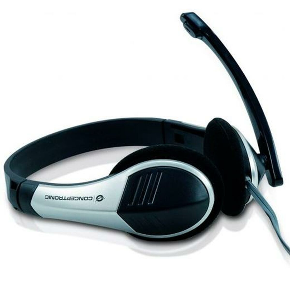 Headphones with Microphone Conceptronic Allround Stereo Headset Black Silver Headphones with Microphone Conceptronic Allround Stereo Headset Black Silver