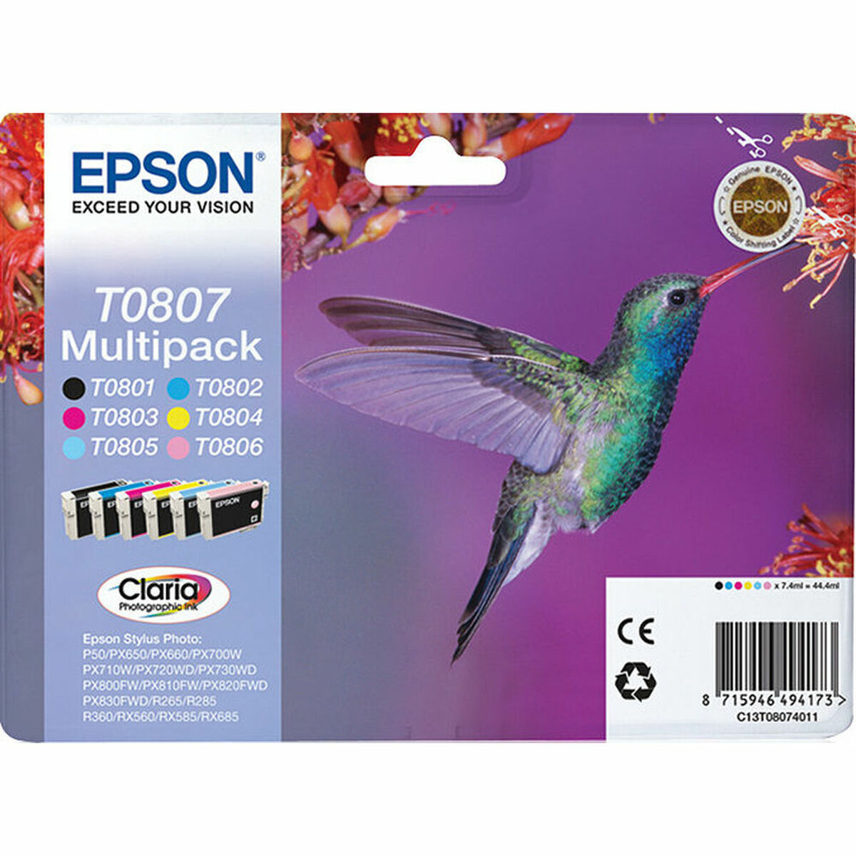 Original Ink Cartridge Epson C13T08074011 Yellow Cyan Magenta Original Ink Cartridge Epson C13T08074011 Yellow Cyan Magenta