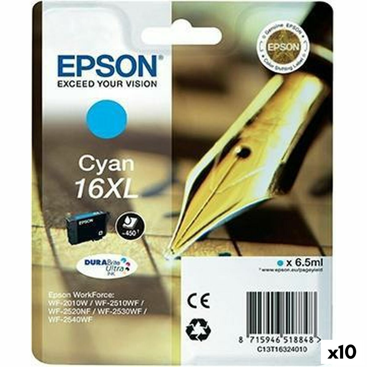 Original Ink Cartridge Epson DURABRITE ULTRA INK – Nº16XL Cyan (10 Units)