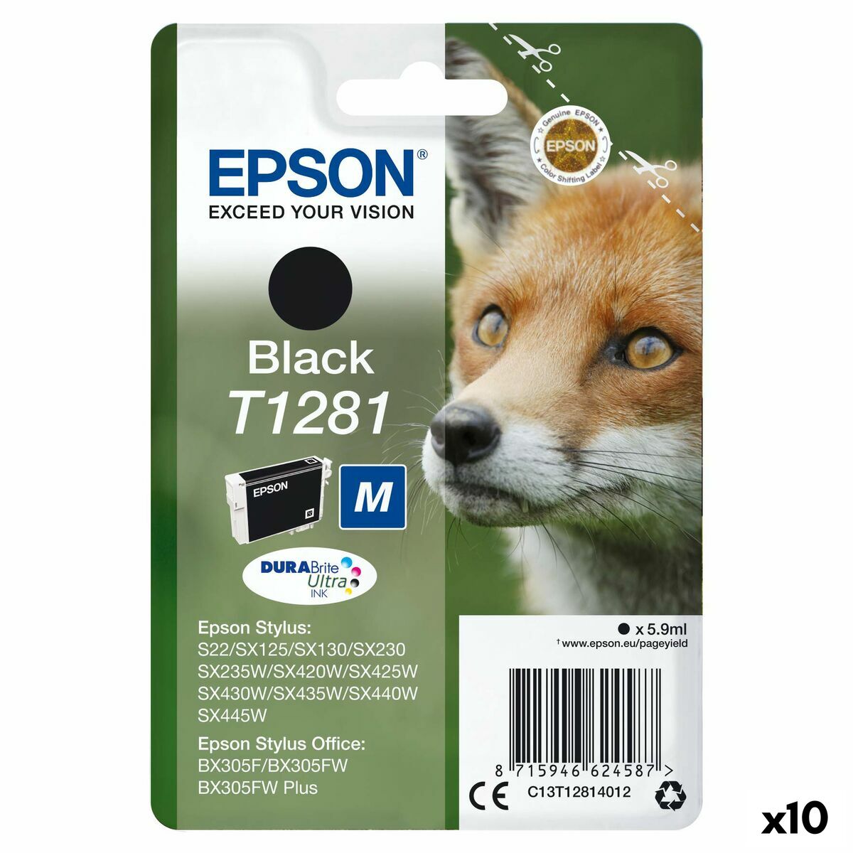Original Ink Cartridge Epson STYLUS S22/SX125/ SX 235W /420W/425W, OFFICE BX305F Black (10 Units) Original Ink Cartridge Epson STYLUS S22/SX125/ SX 235W /420W/425W, OFFICE BX305F Black (10 Units)