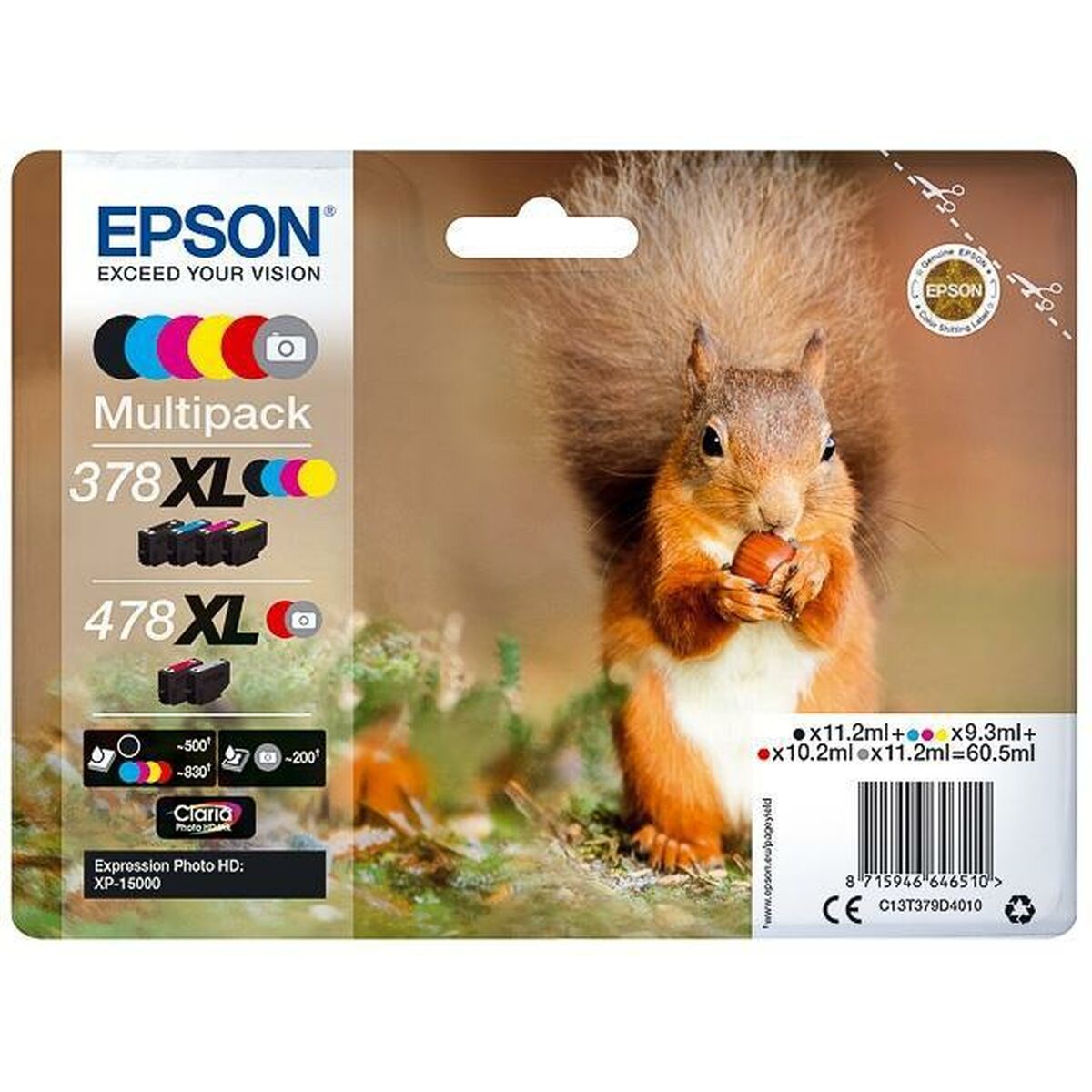 Original Ink Cartridge Epson Multipack 6-colours 378XL / 478XL Claria Photo HD Ink Black