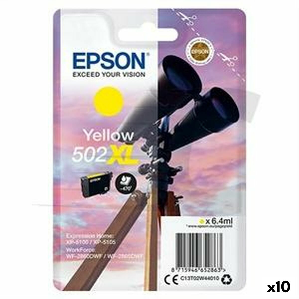 Original Ink Cartridge Epson XP-5100 5105 WF2860DWF 2865DWF Nº 502XL Yellow (10 Units) Original Ink Cartridge Epson XP-5100 5105 WF2860DWF 2865DWF Nº 502XL Yellow (10 Units)