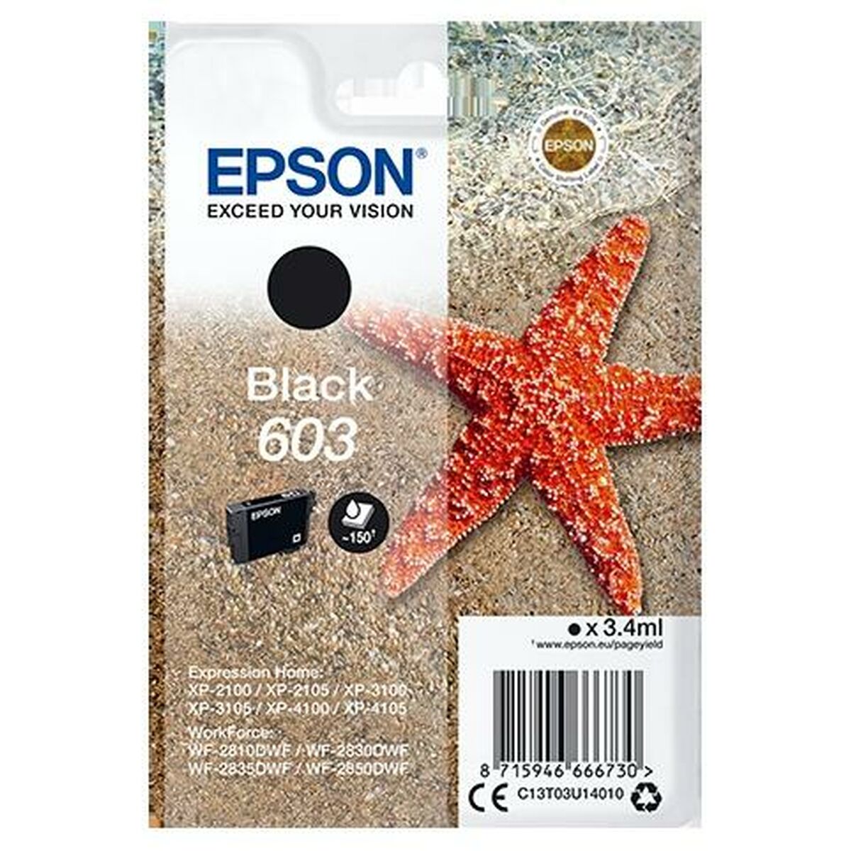 Original Ink Cartridge Epson P-2100, 3100, 4100 / WF-2830DWF, 2850DW – Nº 603 Black (10 Units)