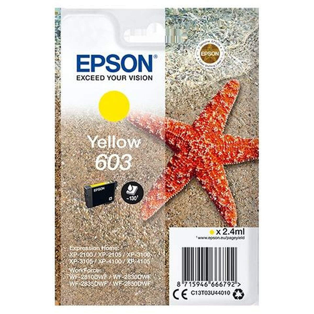 Original Ink Cartridge Epson XP-2100, 3100, 4100 / WF-2830DWF, 2850DW – N 603 Yellow (10 Units)