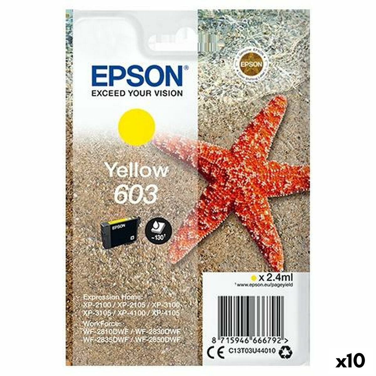 Original Ink Cartridge Epson XP-2100, 3100, 4100 / WF-2830DWF, 2850DW – N 603 Yellow (10 Units)