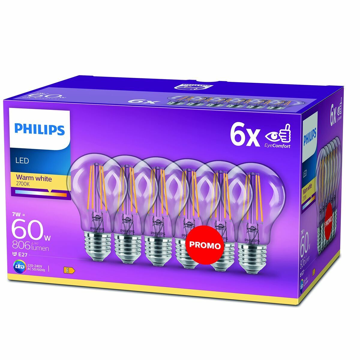 LED lamp Philips Bombilla Transparent E 60 W (2700k) LED lamp Philips Bombilla Transparent E 60 W (2700k)
