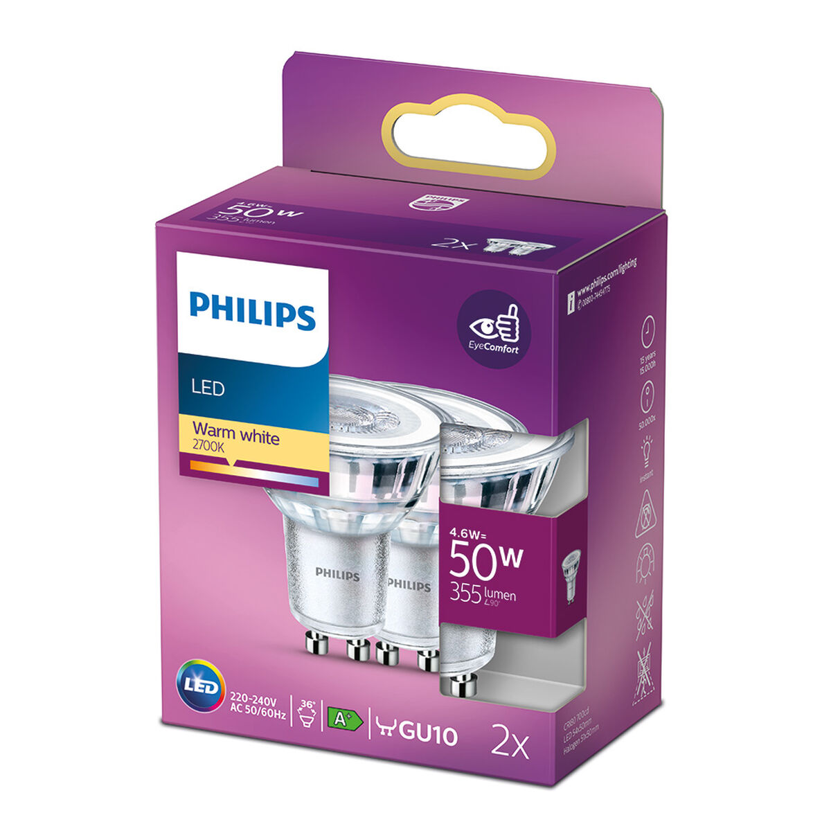 LED Lamp Philips 4,6 W GU10 White F (2700 K)