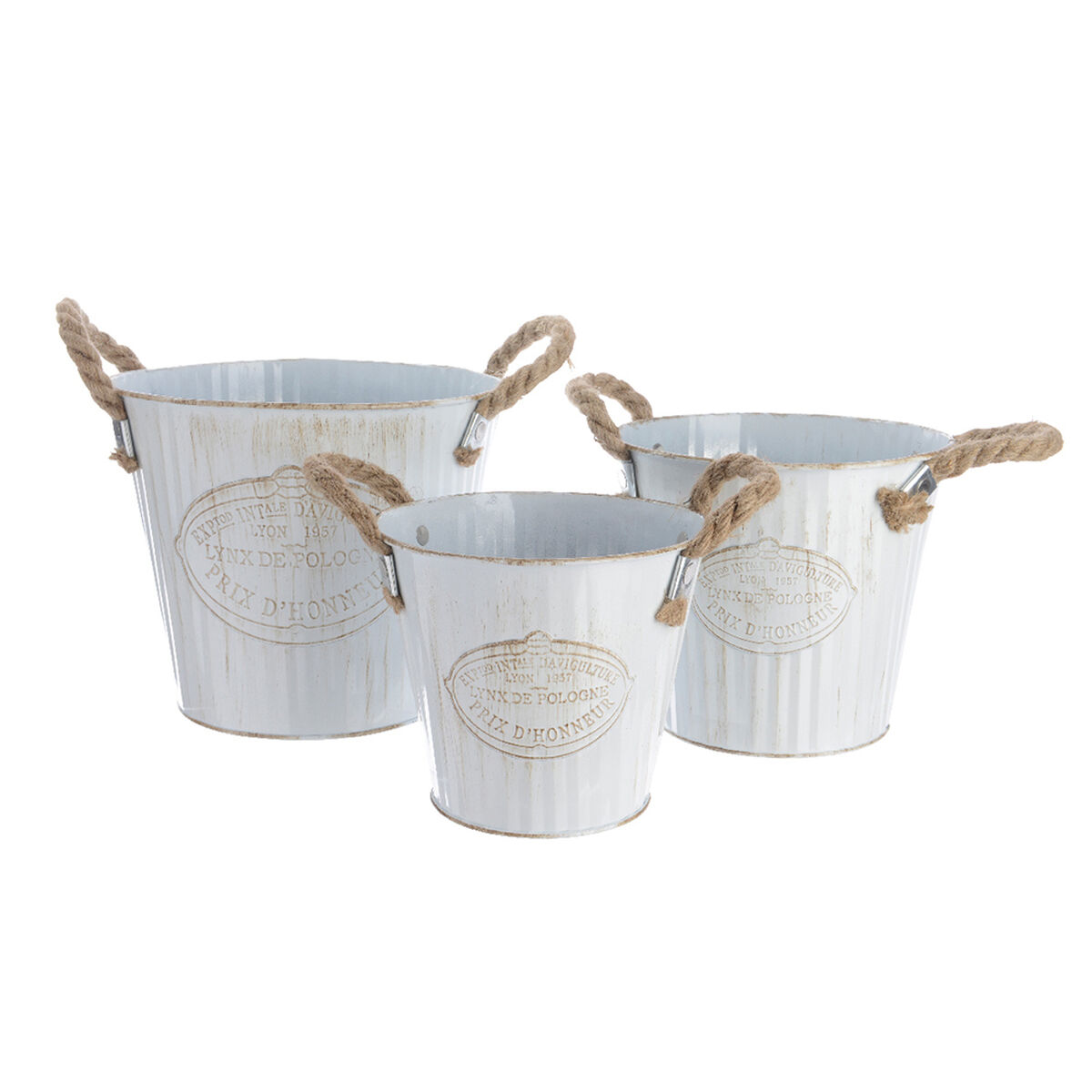 Set of Planters Decoris White Metal Rope With handles (3 Pieces) Set of Planters Decoris White Metal Rope With handles (3 Pieces)