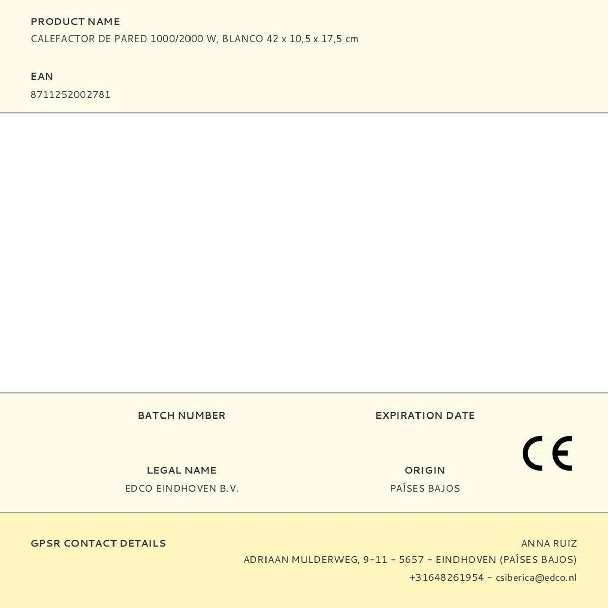 Electric Ceramic Heater Alpina White 1000-2000 W