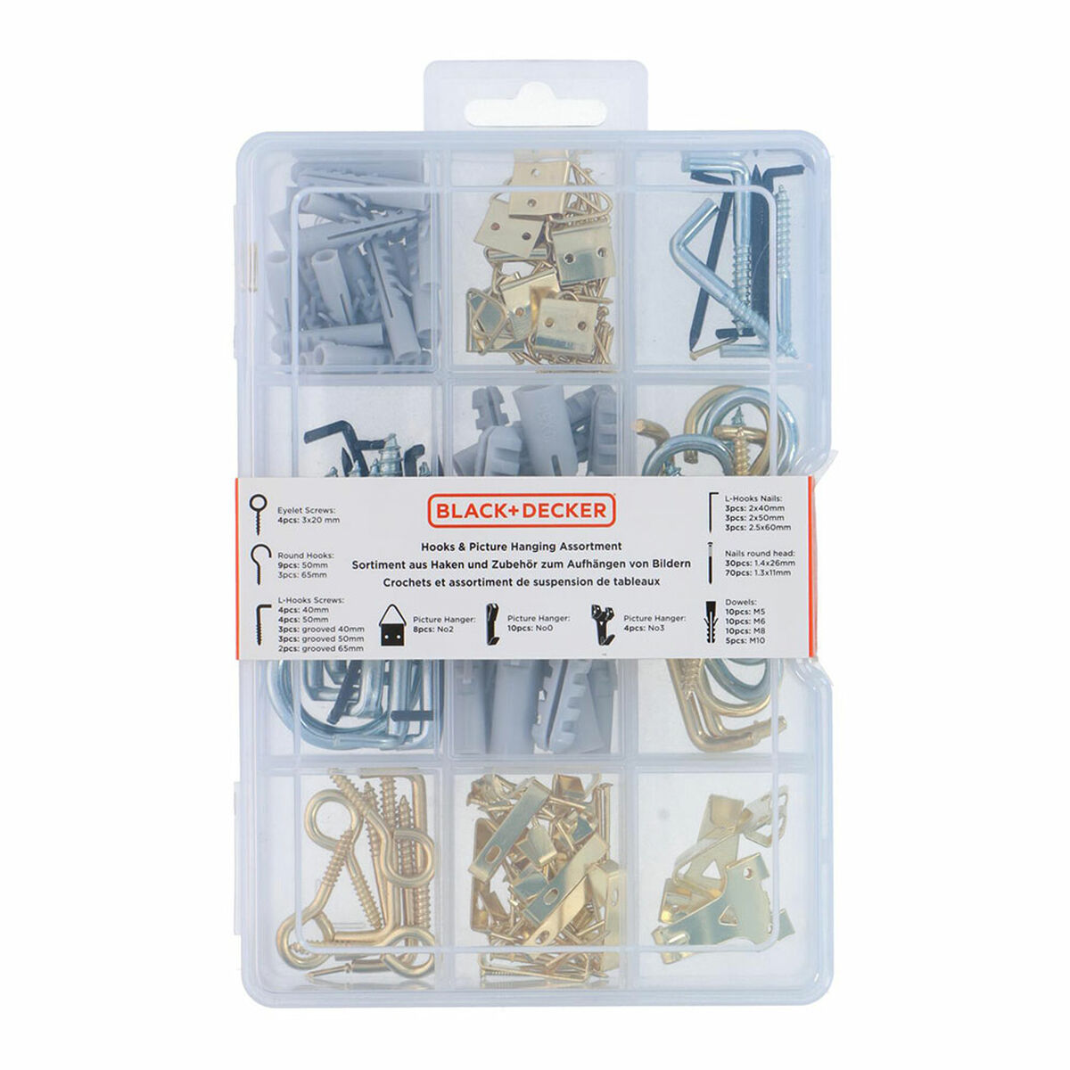 Set of hooks, eye bolts and hangers Black & Decker 198 Pieces Set of hooks, eye bolts and hangers Black & Decker 198 Pieces