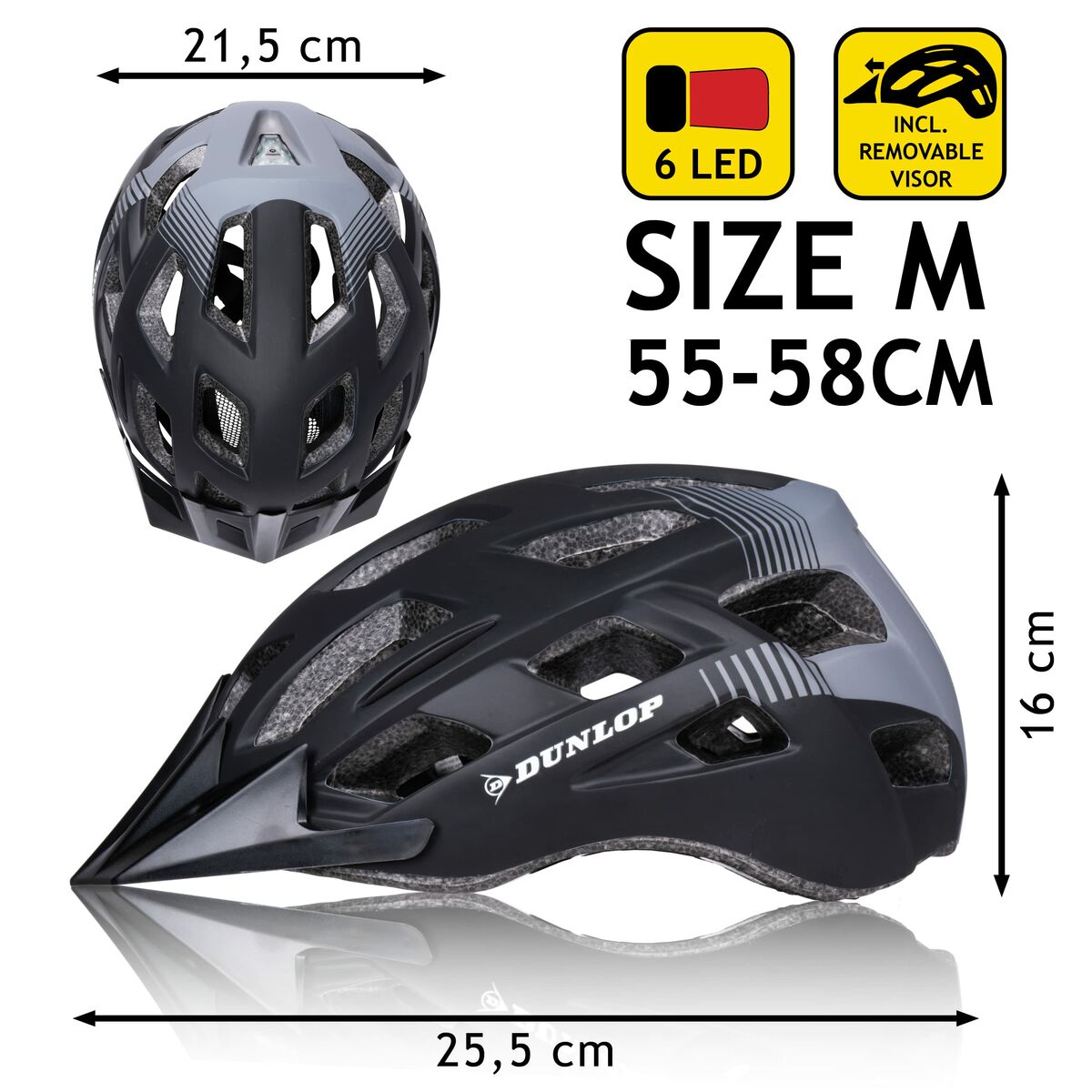 Adult’s Cycling Helmet Dunlop M Black LED Light