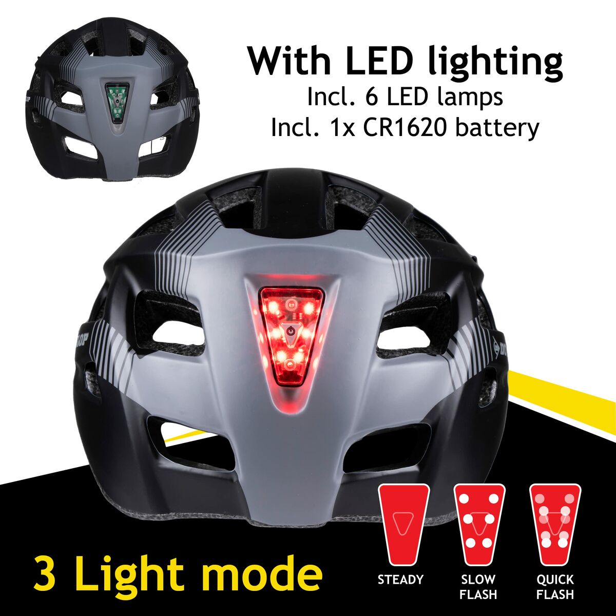 Adult’s Cycling Helmet Dunlop M Black LED Light
