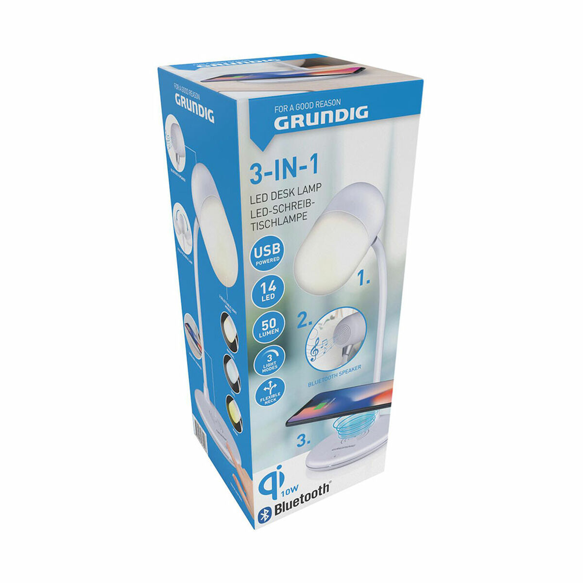 LED lamp with Speaker and Wireless Charger Grundig White 10 W 50 lm  12 x 26 cm Plastic 3-in-1