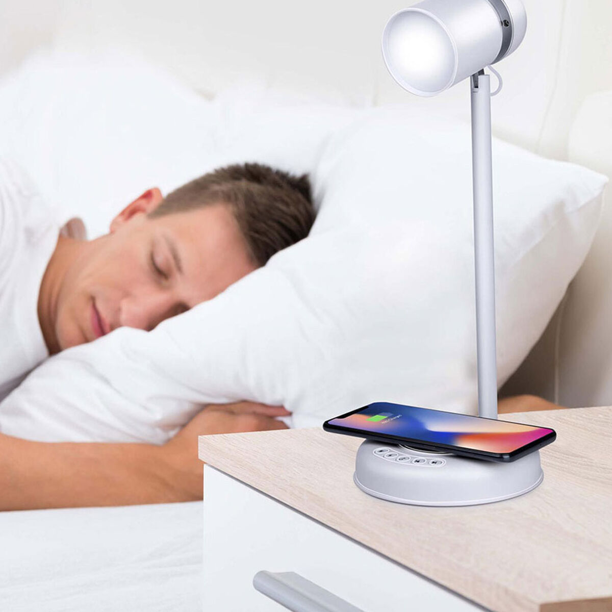 LED lamp with Speaker and Wireless Charger Grundig White 15 W 76 Lm Ã 12 x 34 cm Plastic 3-in-1