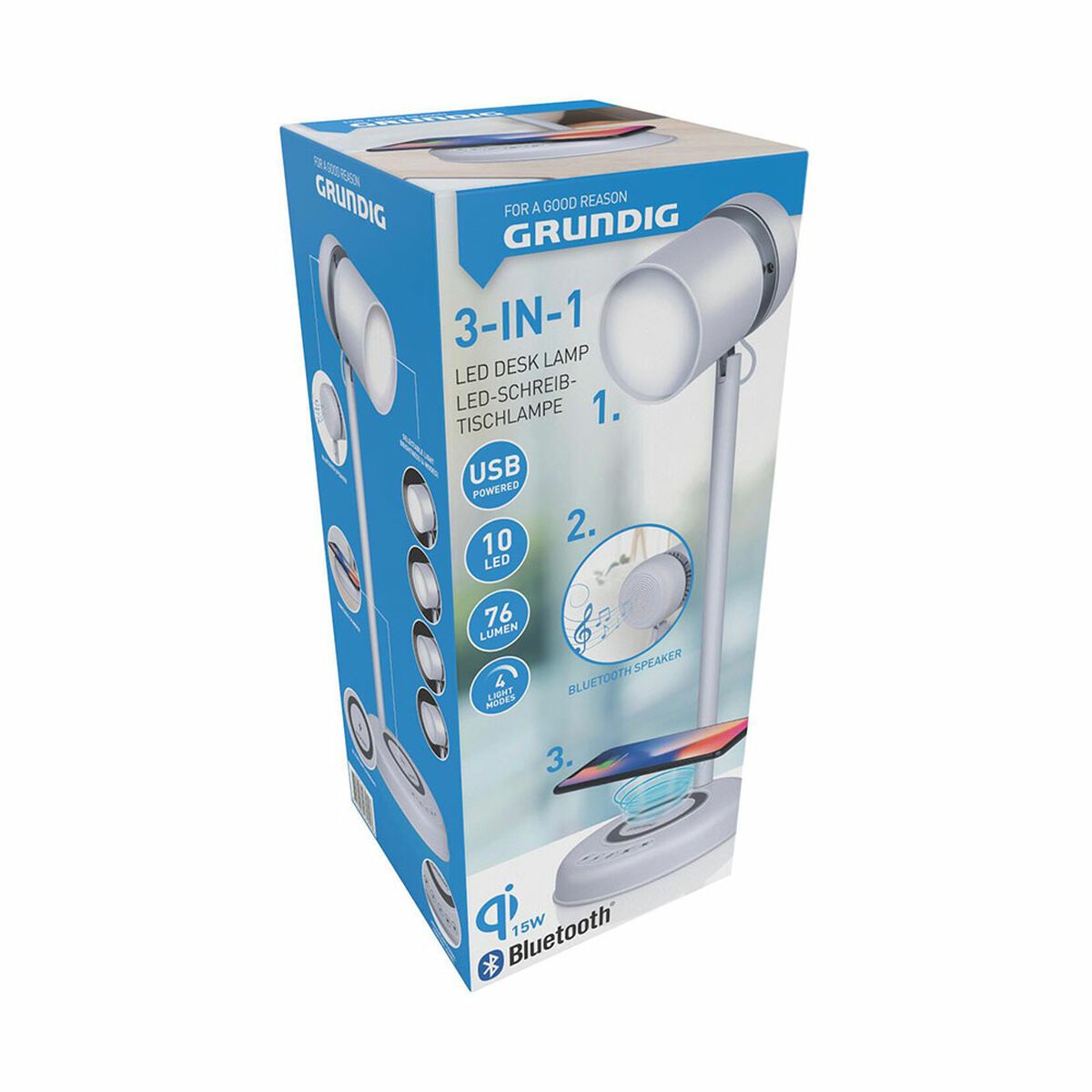 LED lamp with Speaker and Wireless Charger Grundig White 15 W 76 Lm Ã 12 x 34 cm Plastic 3-in-1