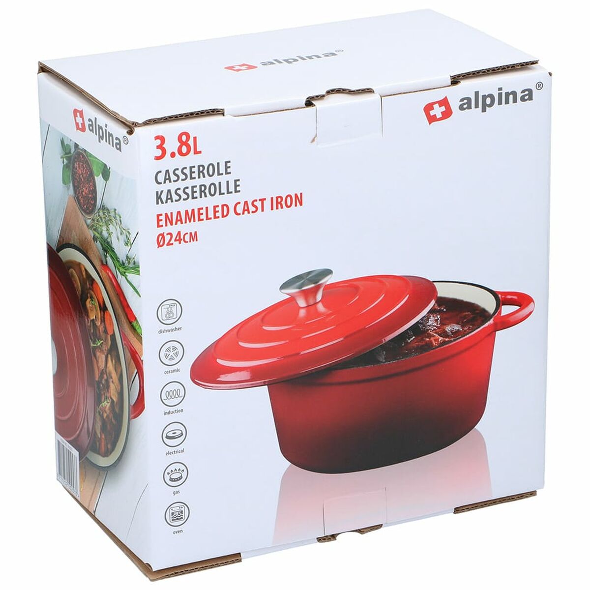 Casserole Alpina Red Cast Iron 3,8 L 24 x 11,8 cm
