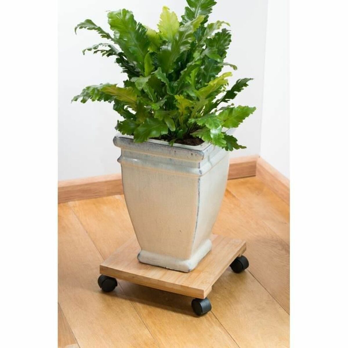 Flowerpot Standt with Wheels Nature Bamboo (30 x 30 x 8 cm)