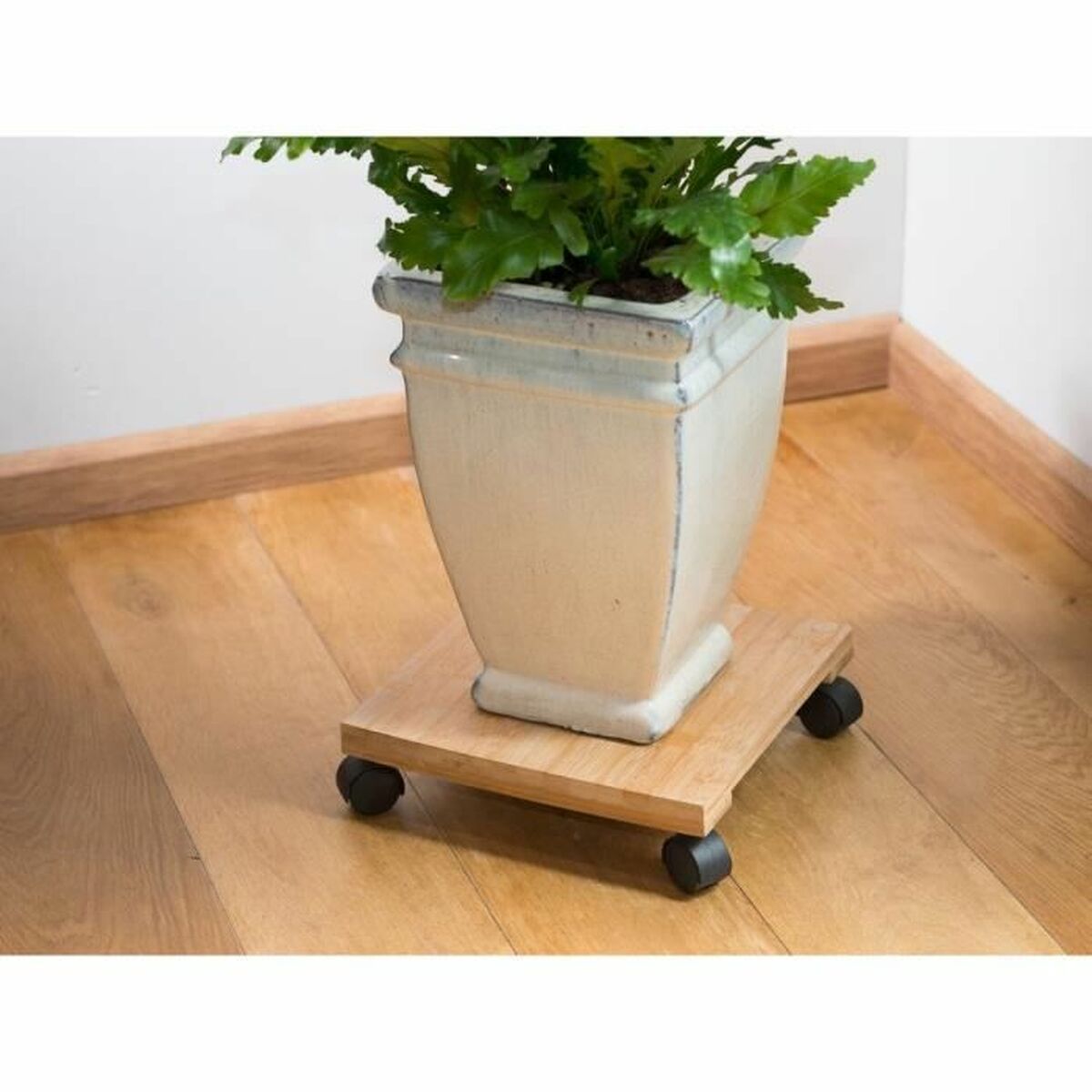 Flowerpot Standt with Wheels Nature Bamboo (30 x 30 x 8 cm)