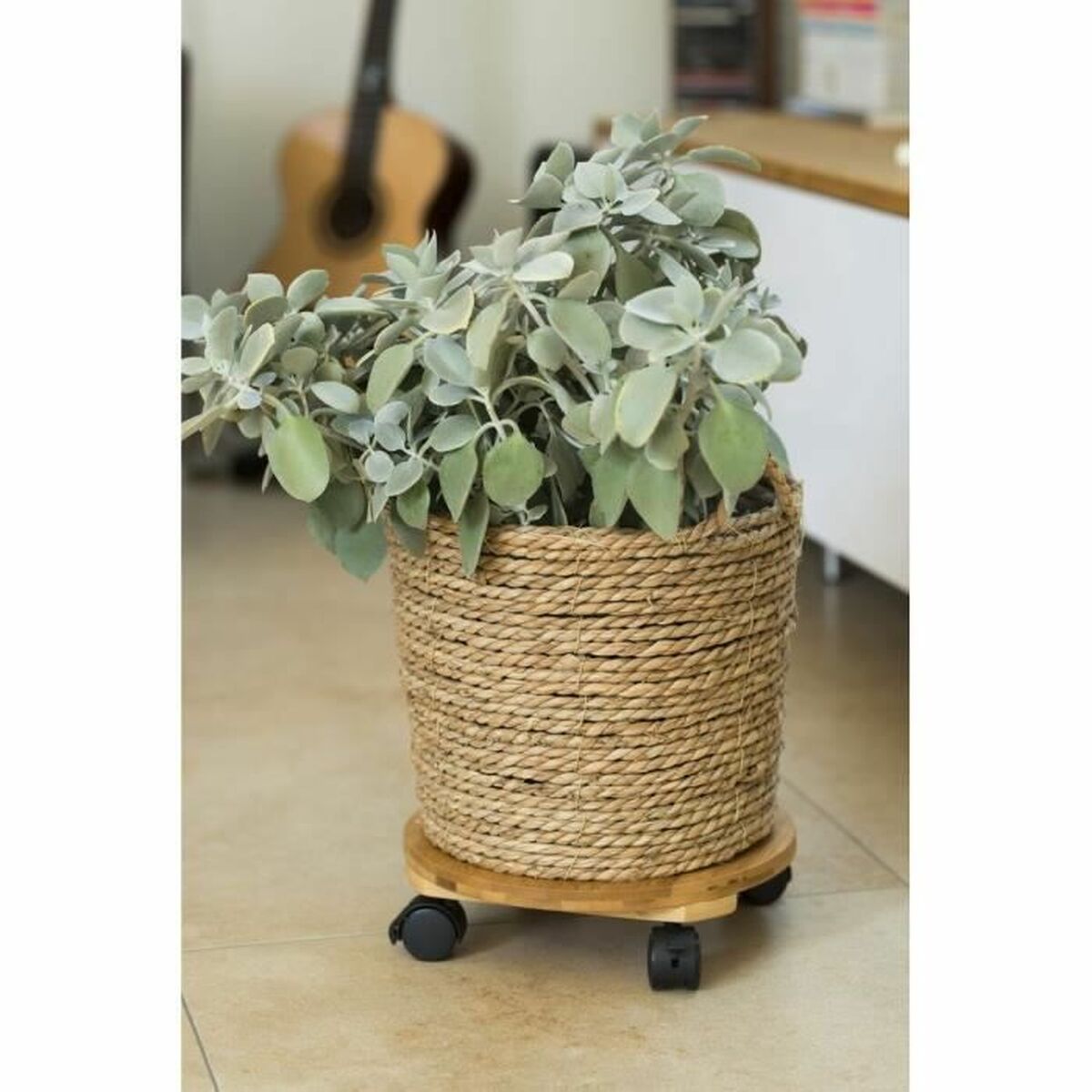 Flowerpot Standt with Wheels Nature Bamboo ( 30 x 8 cm)