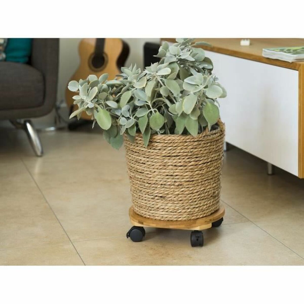 Flowerpot Standt with Wheels Nature Bamboo ( 30 x 8 cm)