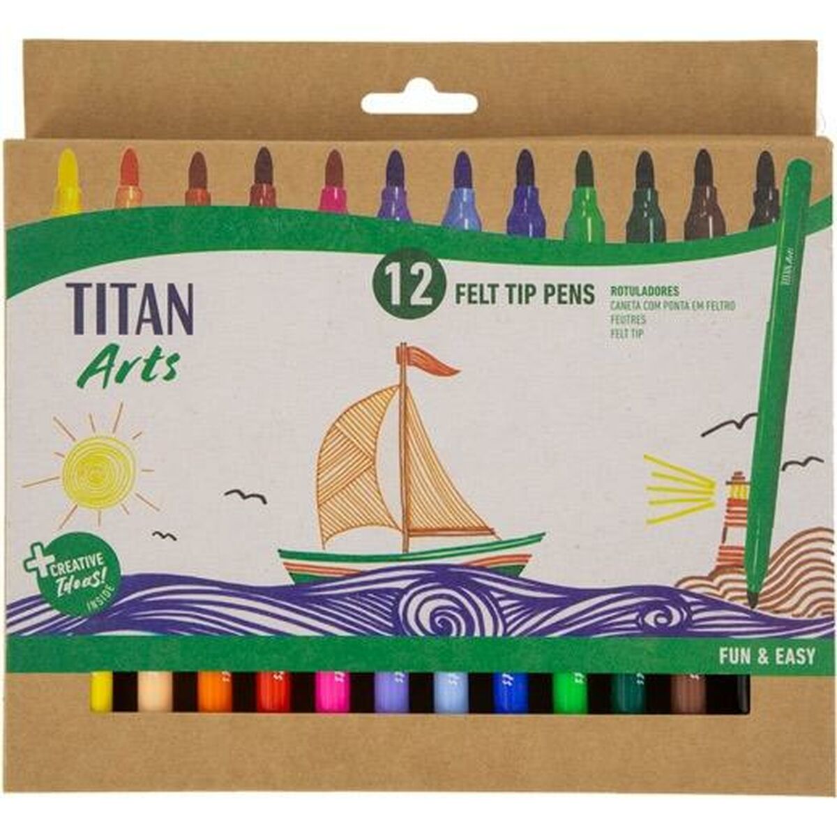Set of Felt Tip Pens Titan Arts Multicolour 12 Pieces Set of Felt Tip Pens Titan Arts Multicolour 12 Pieces
