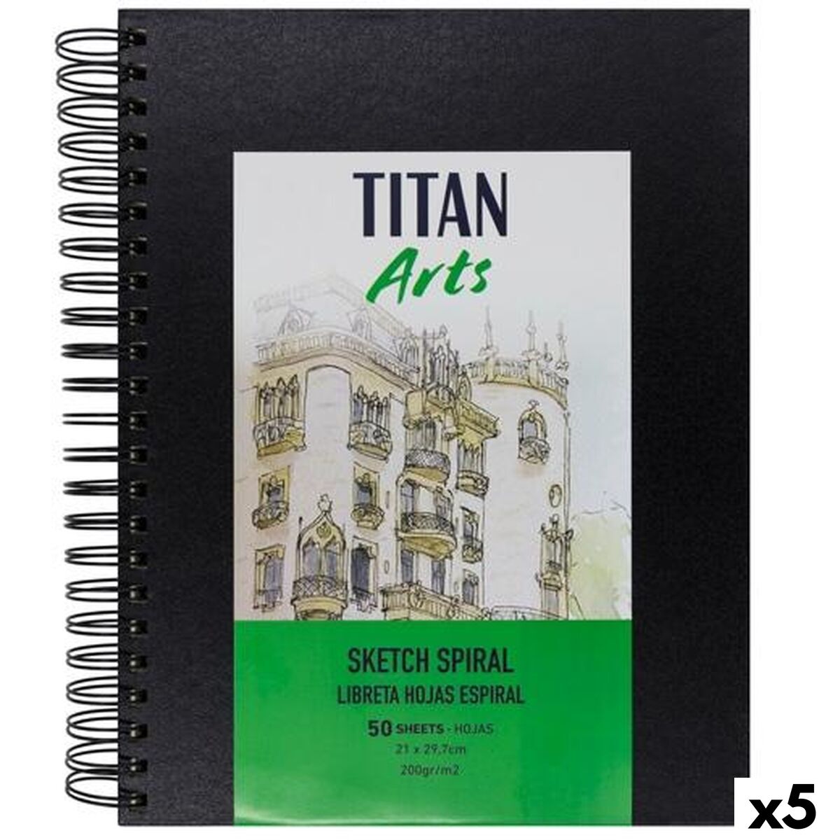 Sketchbook Titan Arts Black A4 50 Sheets (5 Units) Sketchbook Titan Arts Black A4 50 Sheets (5 Units)