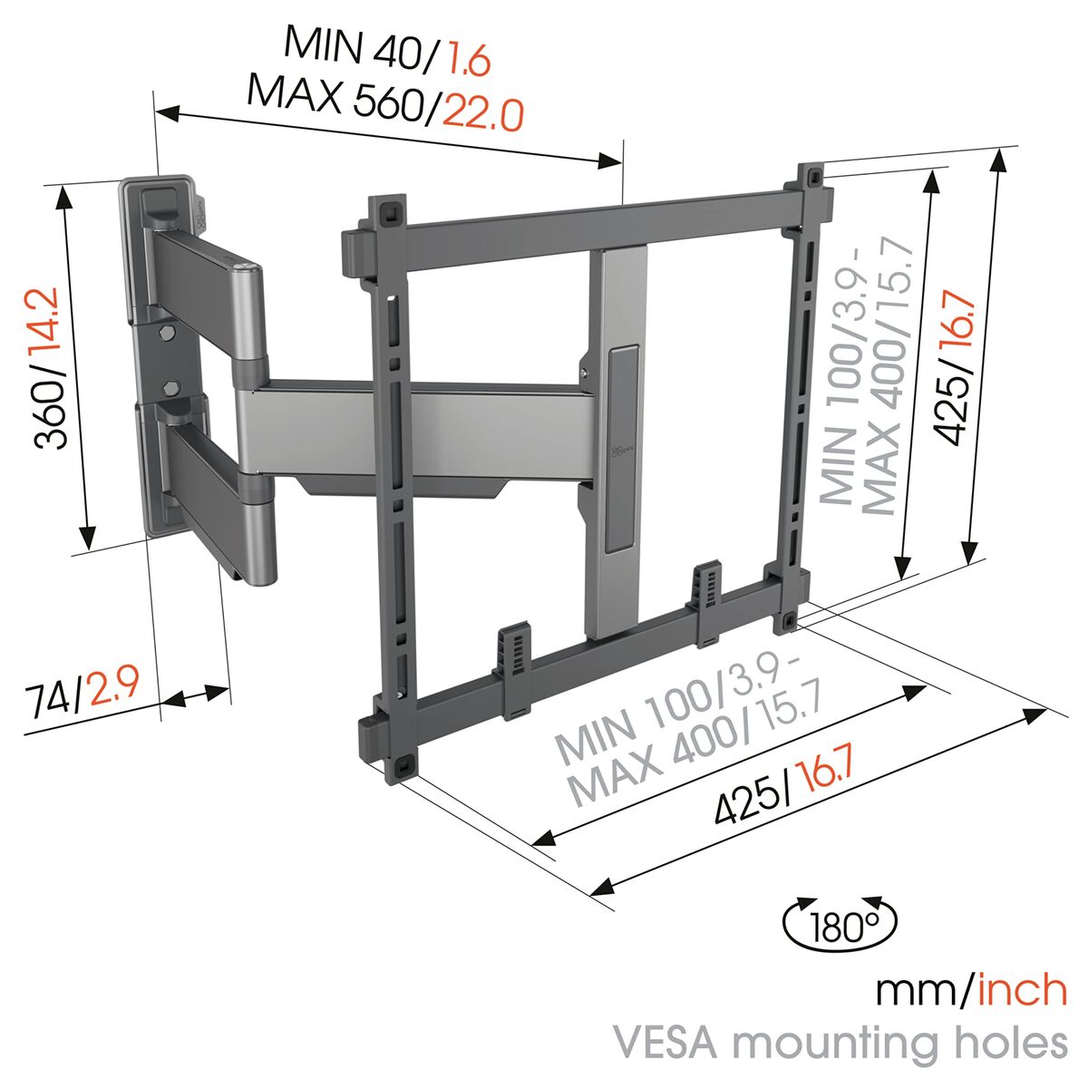 TV Wall Mount with Arm Vogel’s TVM5445   NEGRO 32″ 65″